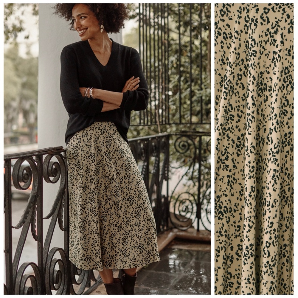 J JILL NEW 2X Printed A-Line Midi Skirt Leopard • Silky Modern Neutral NWOT